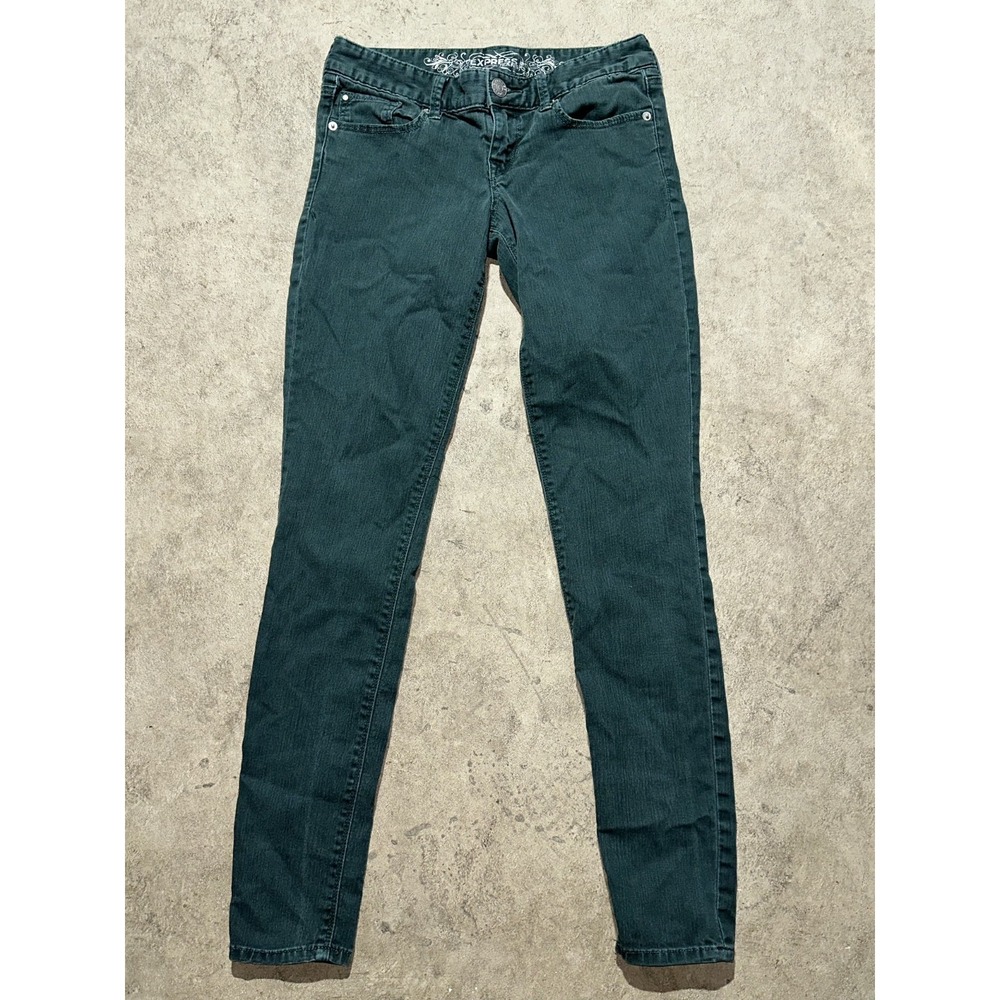 Express Jeans Women's Sz 0‎ Green Stella Low Rise Jean Legging Stretch Denim